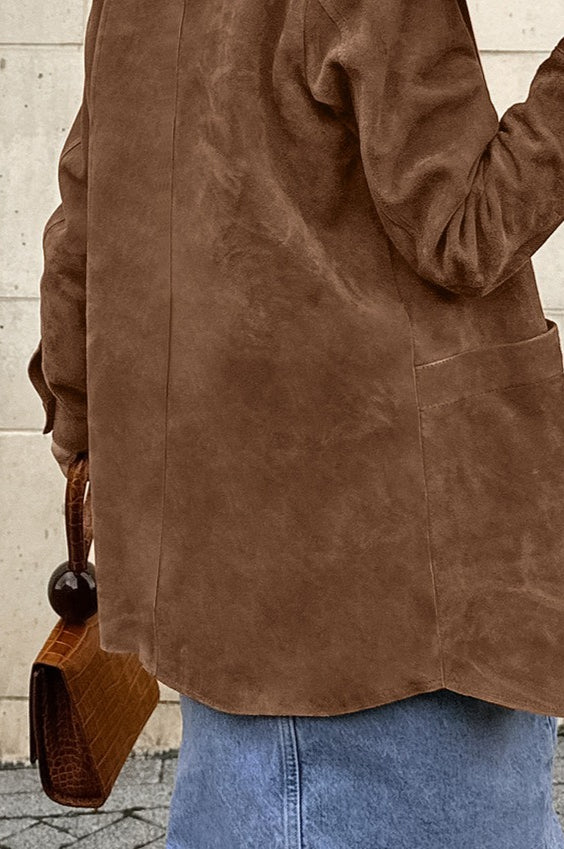Maillard Brown Suede Loose Collared Jacket - Image 6