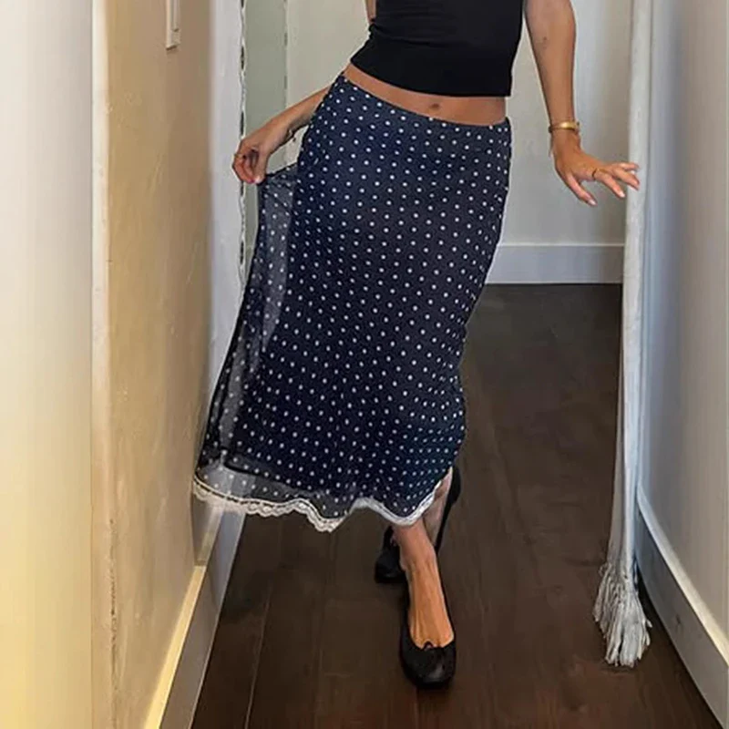 Mesh Polka Dot Lace Fishtail Skirt - Image 2