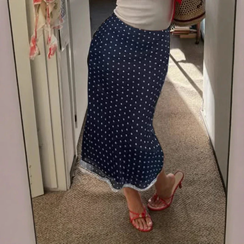 Mesh Polka Dot Lace Fishtail Skirt - Image 3