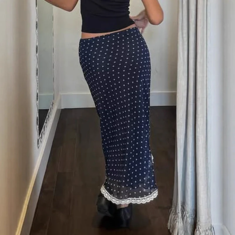 Mesh Polka Dot Lace Fishtail Skirt - Image 4
