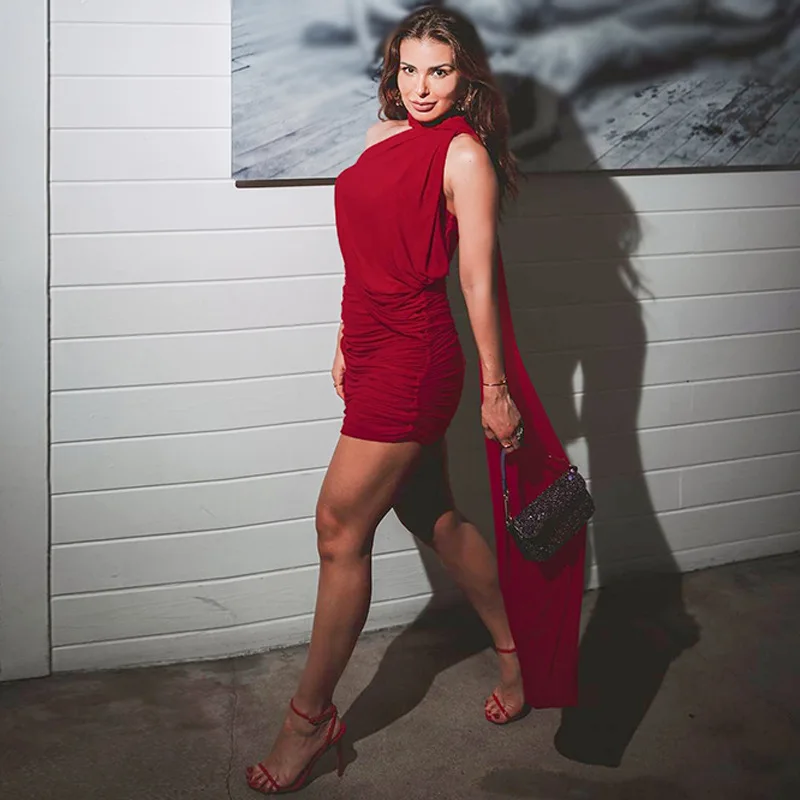 Mesh Splice Ribbon Halter Mini Prom Dress - Image 6