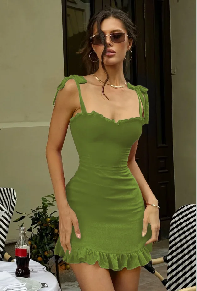 Mesh Strap Ruffles Evening Mini Dress - Image 3