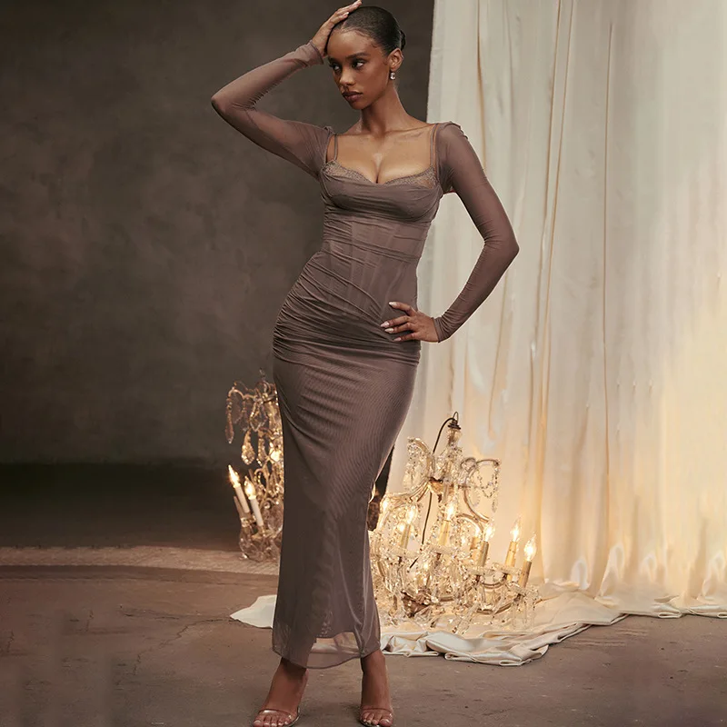 Mesh Strapless Backless Maxi Party Dress - Image 2
