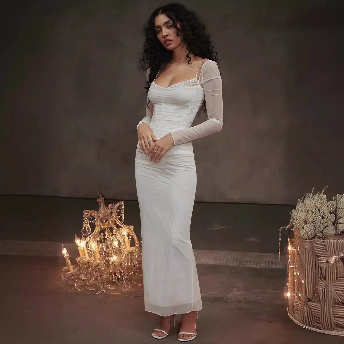 Mesh Strapless Backless Maxi Party Dress - Image 3