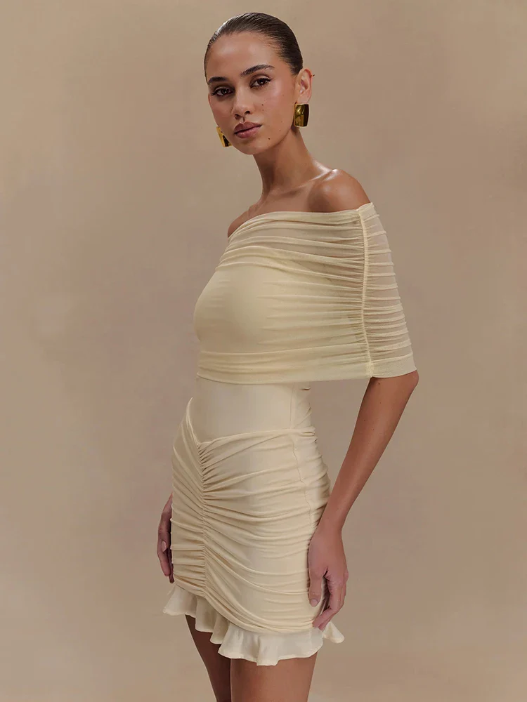 Mesh Strapless Ruffled Mini Bodycon Dress - Image 2