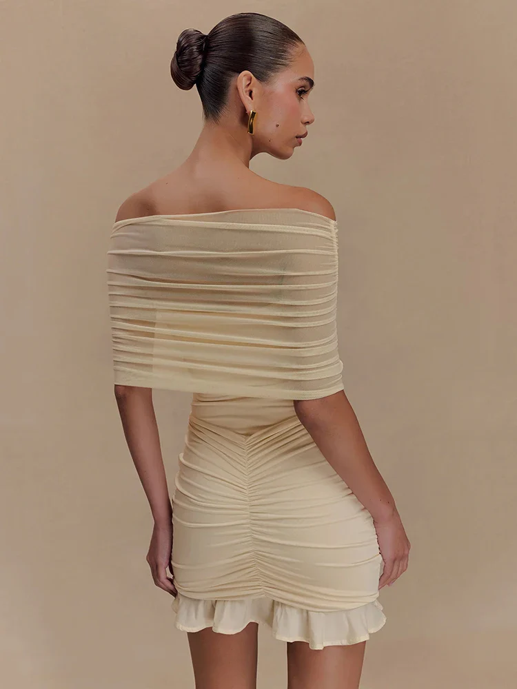 Mesh Strapless Ruffled Mini Bodycon Dress - Image 3