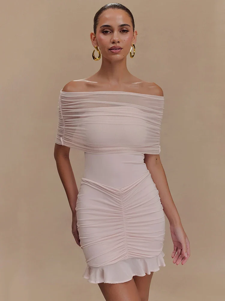 Mesh Strapless Ruffled Mini Bodycon Dress - Image 4