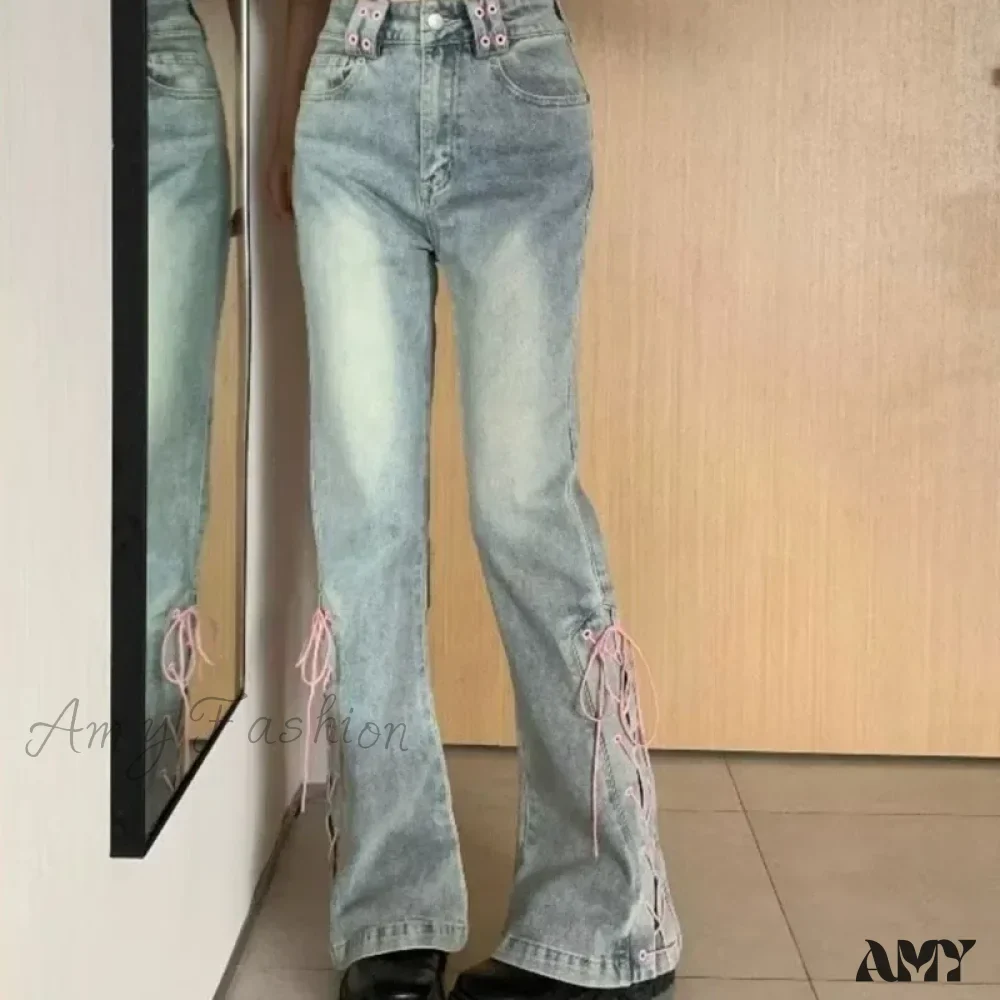 Amy Fashion - Mini Slacks Retro High Waist For Female Xia Spicy Girls Slim Straight Bell Autumn Jean - Image 6