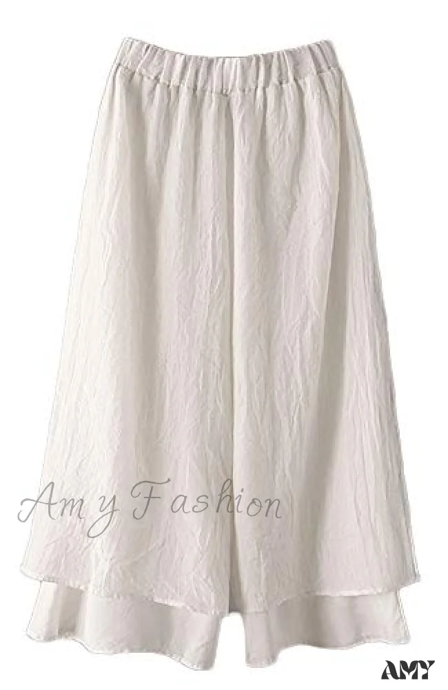 Amy Fashion - Women's Wide Leg Pants Loose Layer Elastic Waist Capris - Image 10