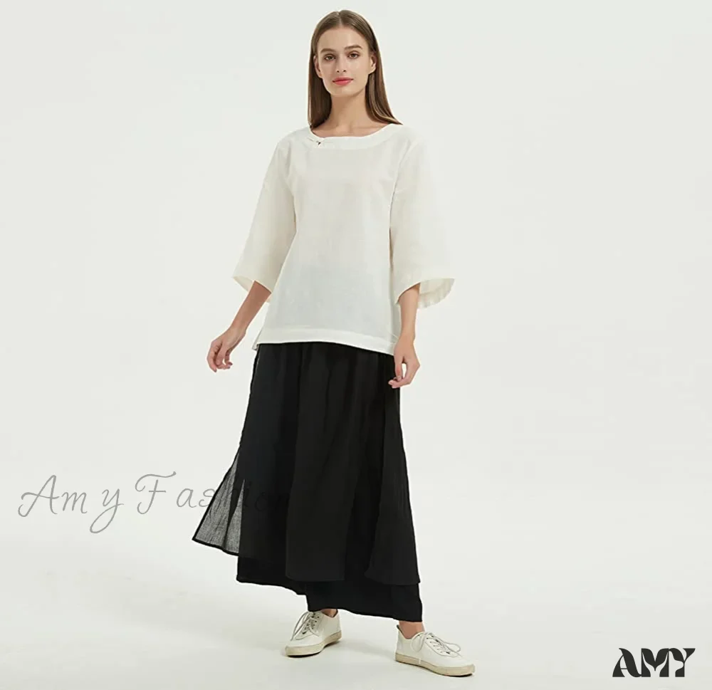 Amy Fashion - Women's Wide Leg Pants Loose Layer Elastic Waist Capris - Image 11