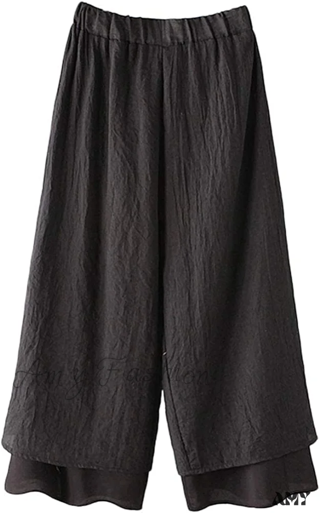 Amy Fashion - Women's Wide Leg Pants Loose Layer Elastic Waist Capris - Image 13