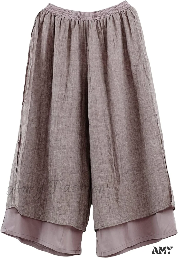 Amy Fashion - Women's Wide Leg Pants Loose Layer Elastic Waist Capris - Image 14