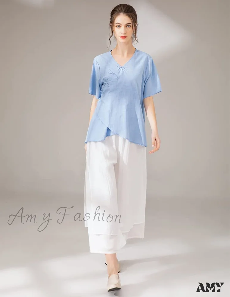 Amy Fashion - Women's Wide Leg Pants Loose Layer Elastic Waist Capris - Image 3