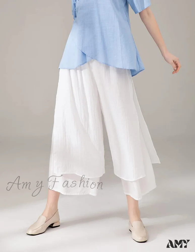 Amy Fashion - Women's Wide Leg Pants Loose Layer Elastic Waist Capris - Image 4