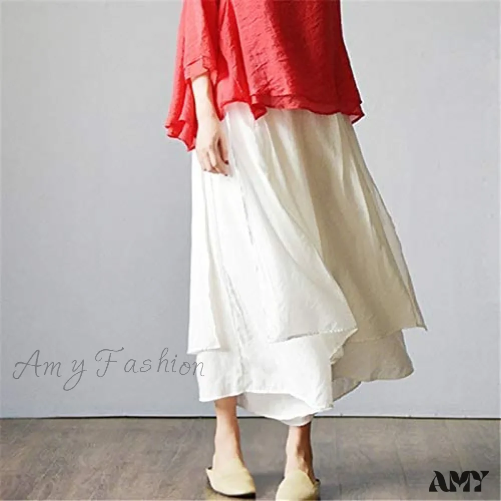 Amy Fashion - Women's Wide Leg Pants Loose Layer Elastic Waist Capris - Image 5