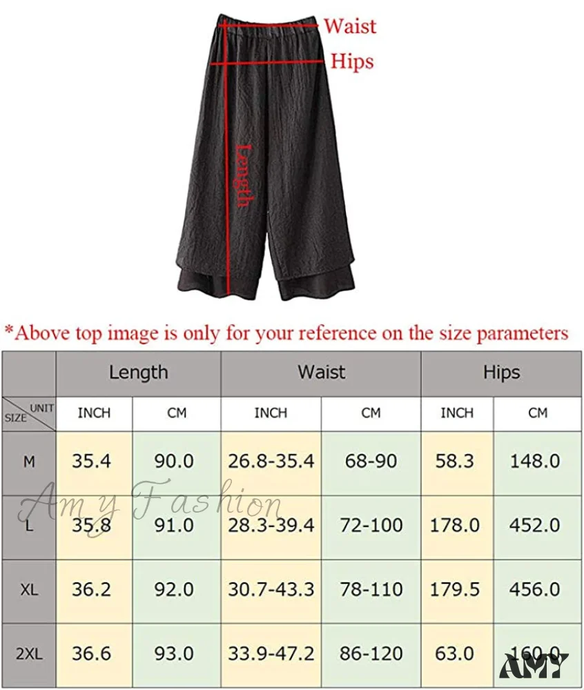 Amy Fashion - Women's Wide Leg Pants Loose Layer Elastic Waist Capris - Image 6