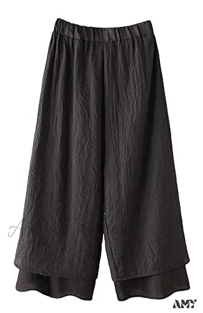 Amy Fashion - Women's Wide Leg Pants Loose Layer Elastic Waist Capris - Image 8