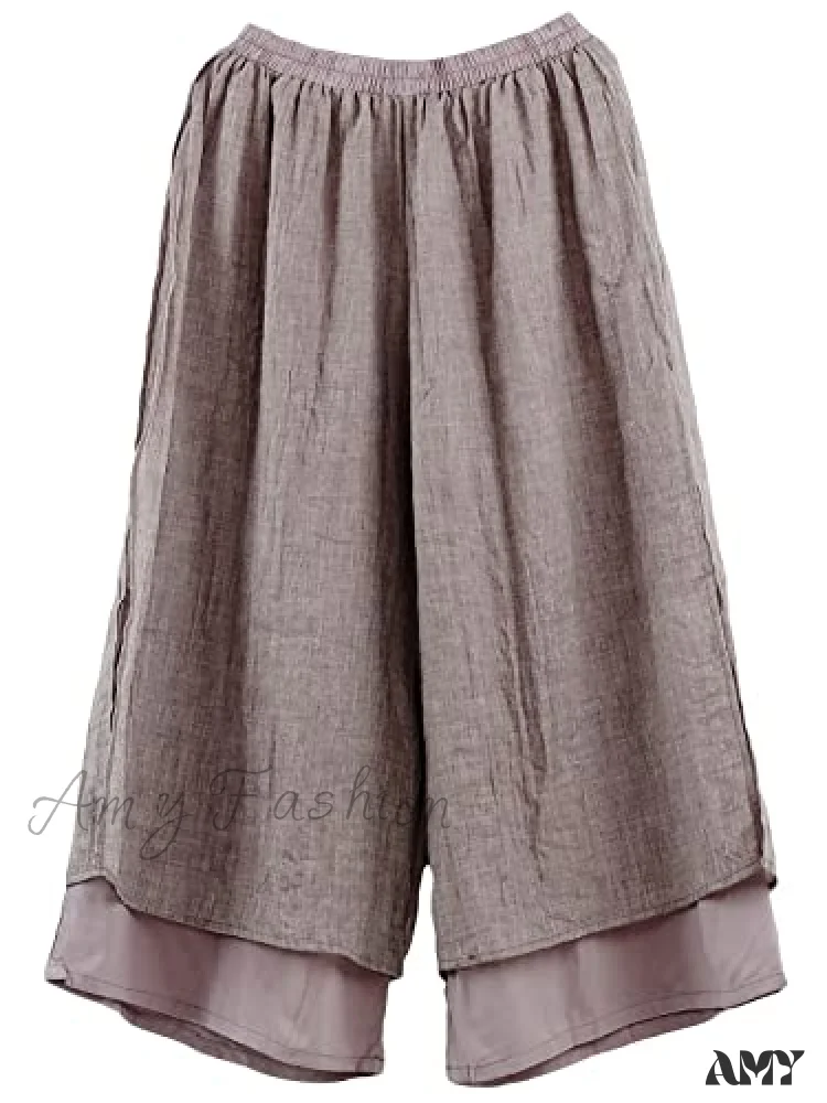 Amy Fashion - Women's Wide Leg Pants Loose Layer Elastic Waist Capris - Image 9