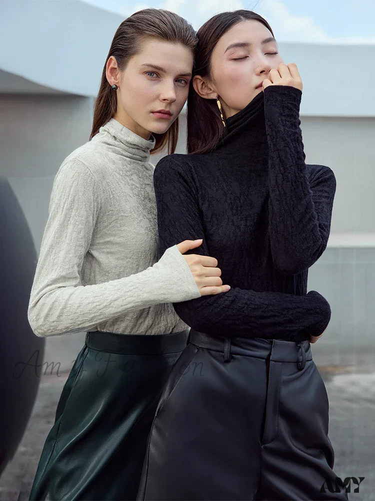 Minimalist 2024 Autumn Winter Slim Warm Solid Long Sleeve Simple Stylish Chic Comfortable Cozy Sweater - Image 2