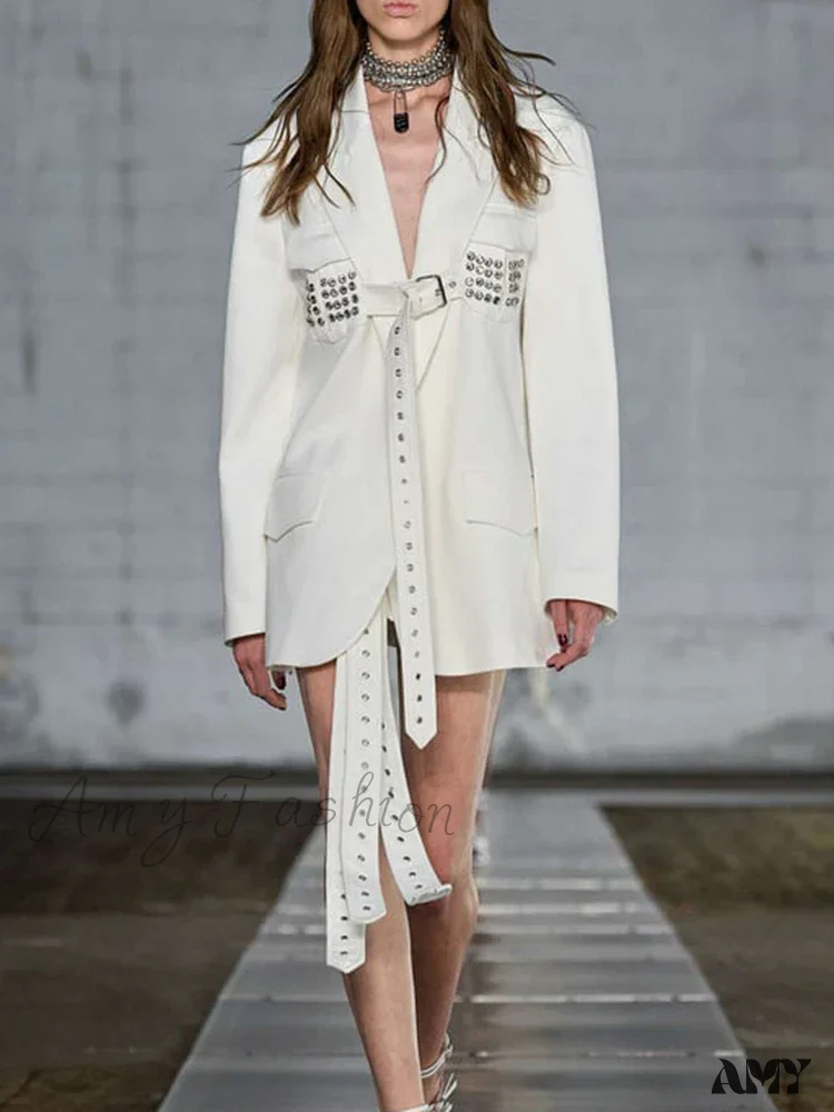 Minimalist Casual Loose Notched Collar Long Sleeve Spliced Belt Fashion New Blazer - Image 2