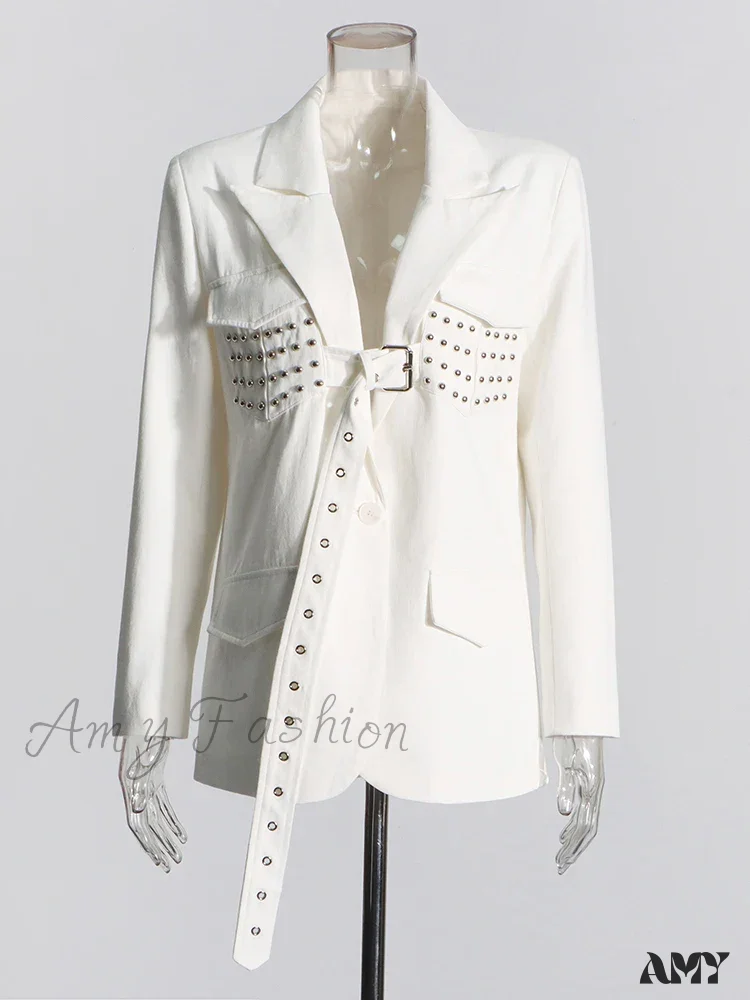 Minimalist Casual Loose Notched Collar Long Sleeve Spliced Belt Fashion New Blazer - Image 4