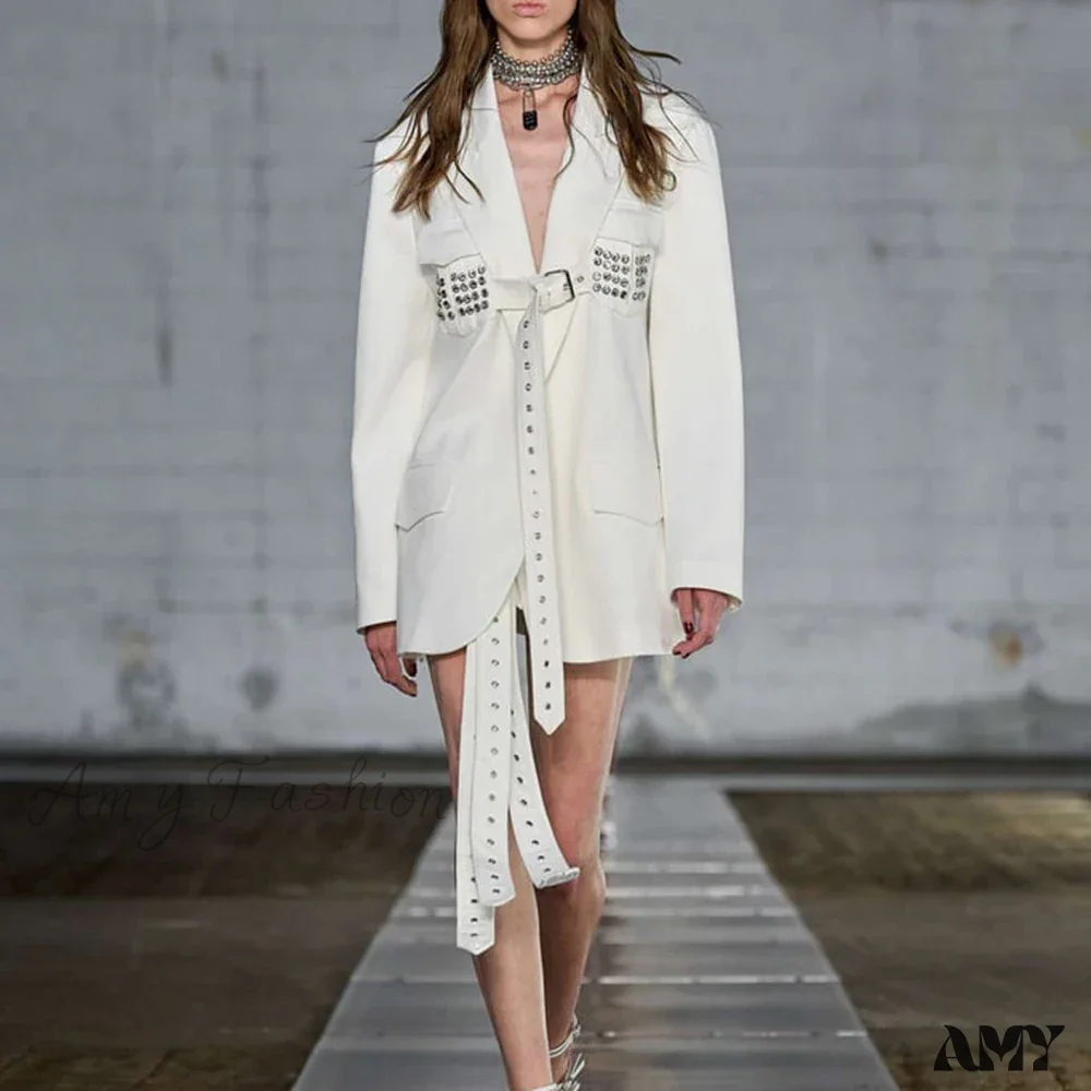 Minimalist Casual Loose Notched Collar Long Sleeve Spliced Belt Fashion New Blazer - Image 7