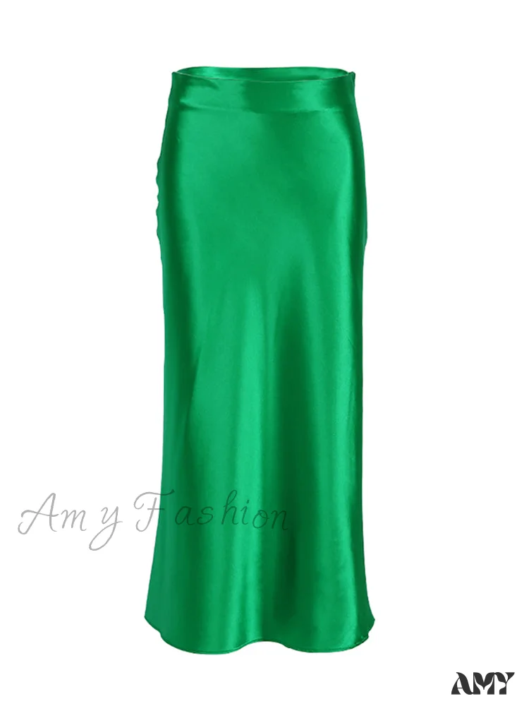 Amy Fashion - Solid Purple Satin Silk Skirt - Image 11