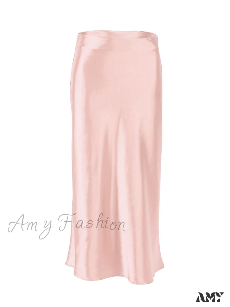Amy Fashion - Solid Purple Satin Silk Skirt - Image 12
