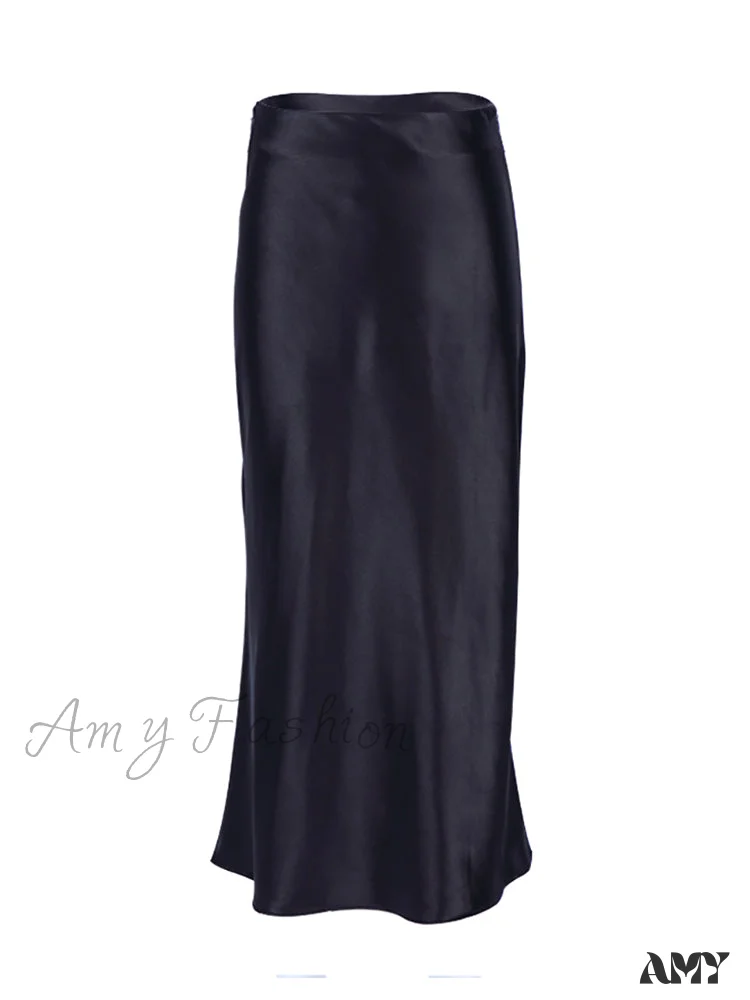 Amy Fashion - Solid Purple Satin Silk Skirt - Image 5