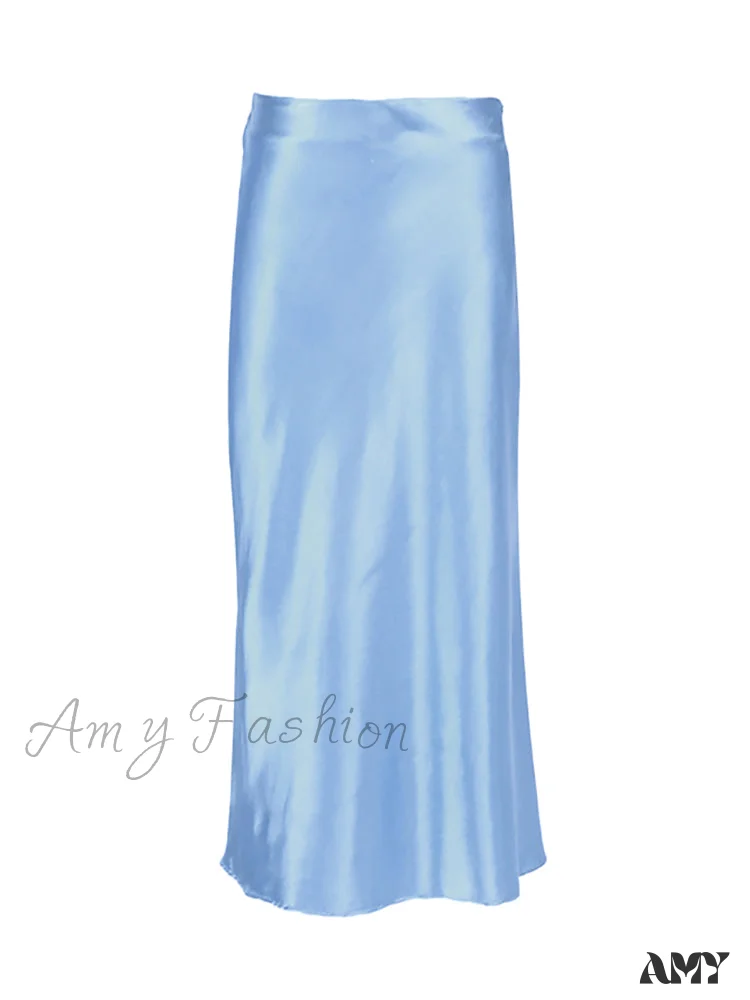 Amy Fashion - Solid Purple Satin Silk Skirt - Image 6