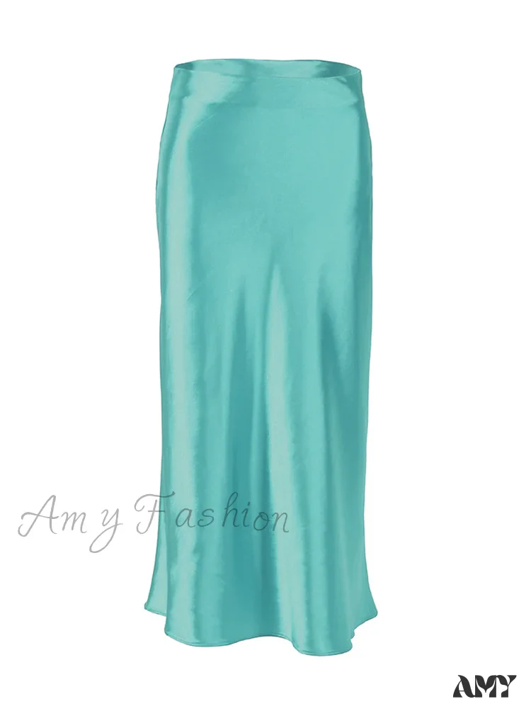 Amy Fashion - Solid Purple Satin Silk Skirt - Image 7