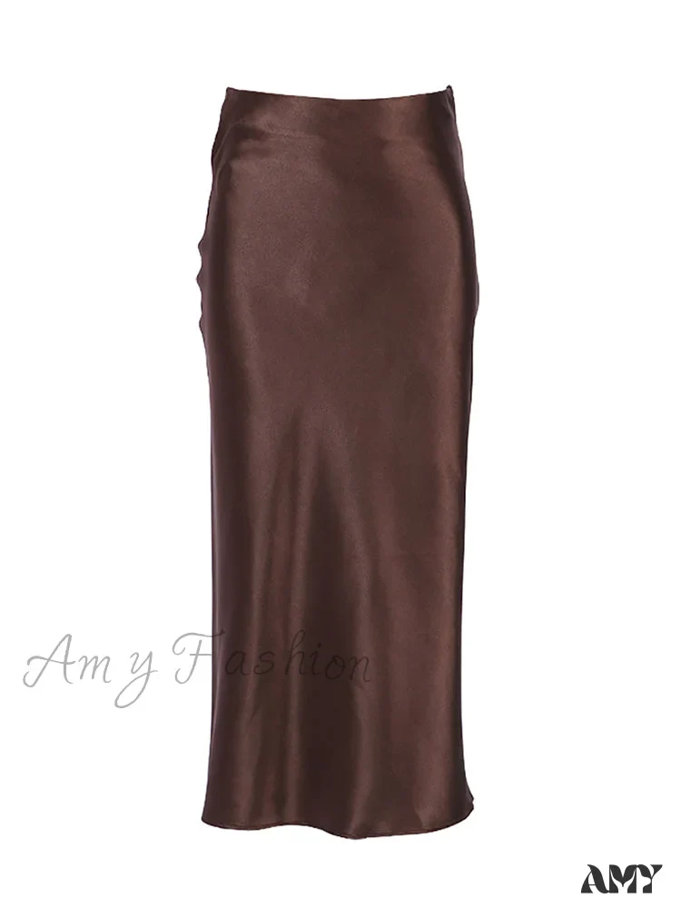 Amy Fashion - Solid Purple Satin Silk Skirt - Image 8