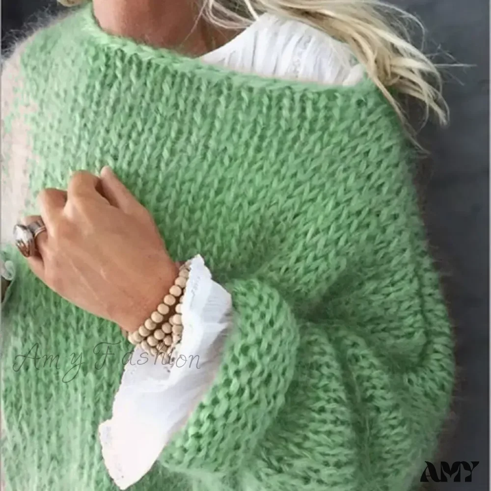 Mohair Women Lantern Long Sleeve Fluffy Cozy Casual Chic Stylish Warm Oversized Trendy Sweater - Image 7