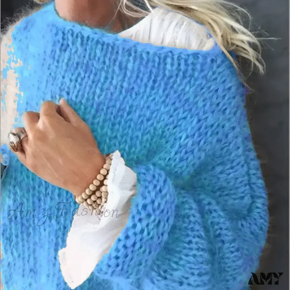 Mohair Women Lantern Long Sleeve Fluffy Cozy Casual Chic Stylish Warm Oversized Trendy Sweater - Image 8