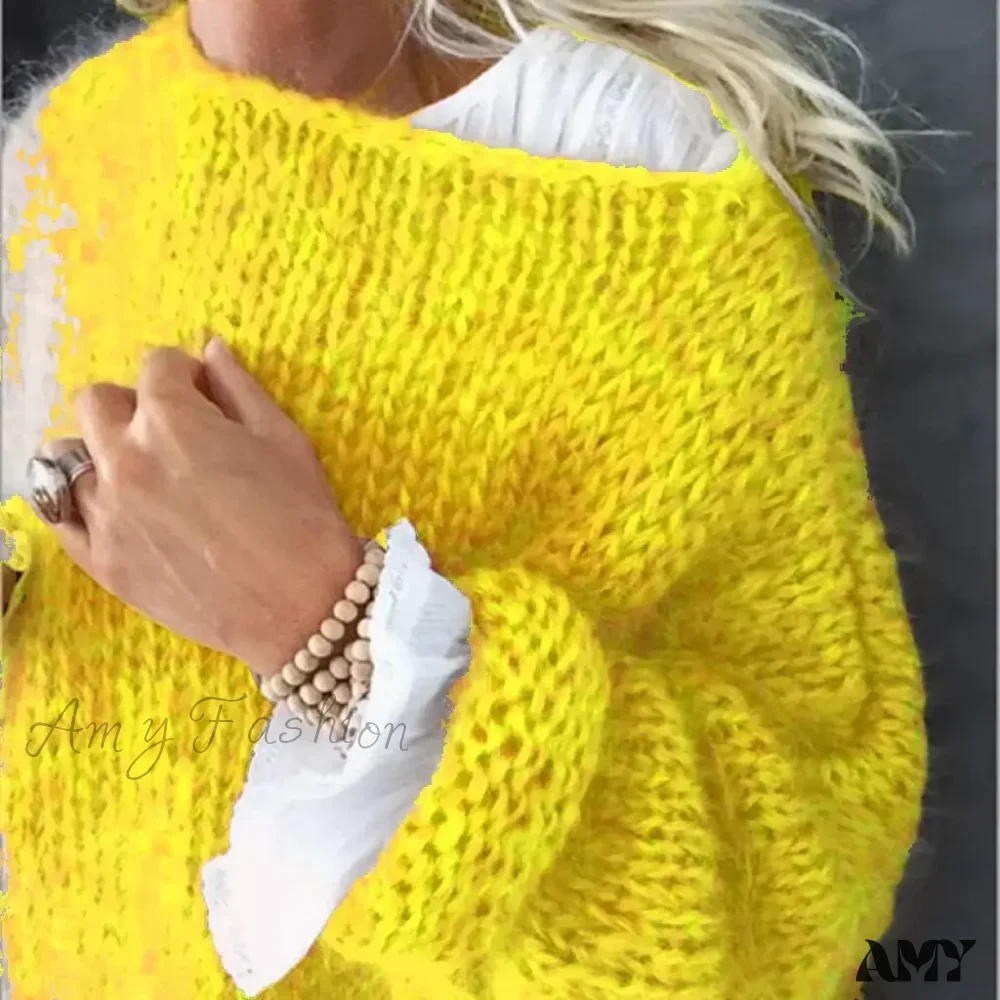 Mohair Women Lantern Long Sleeve Fluffy Cozy Casual Chic Stylish Warm Oversized Trendy Sweater - Image 9