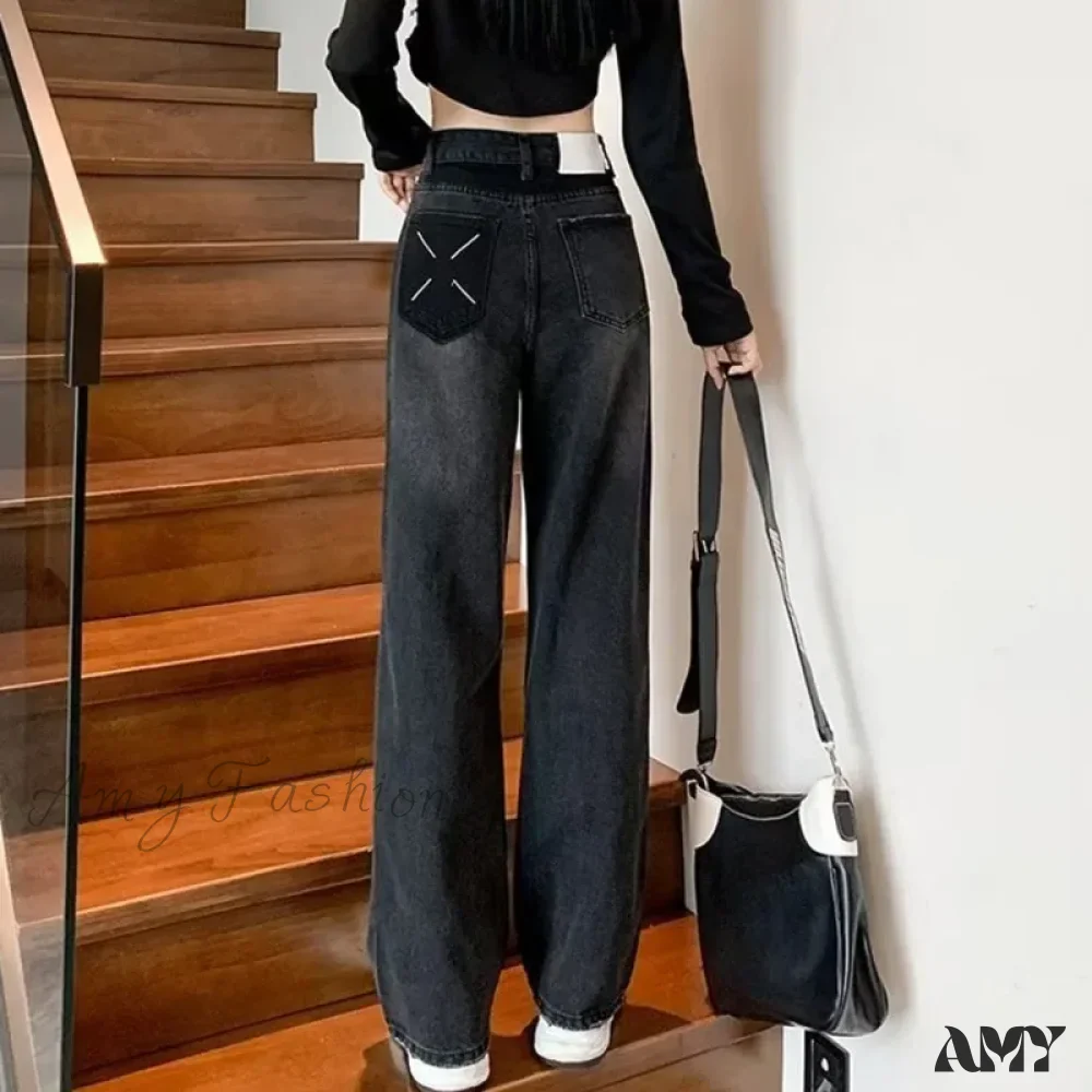 Amy Fashion - Natural Waist New Button Minimalist Trendy Summer Ins Wash Long Harajuku Wide Leg Black Jean - Image 6