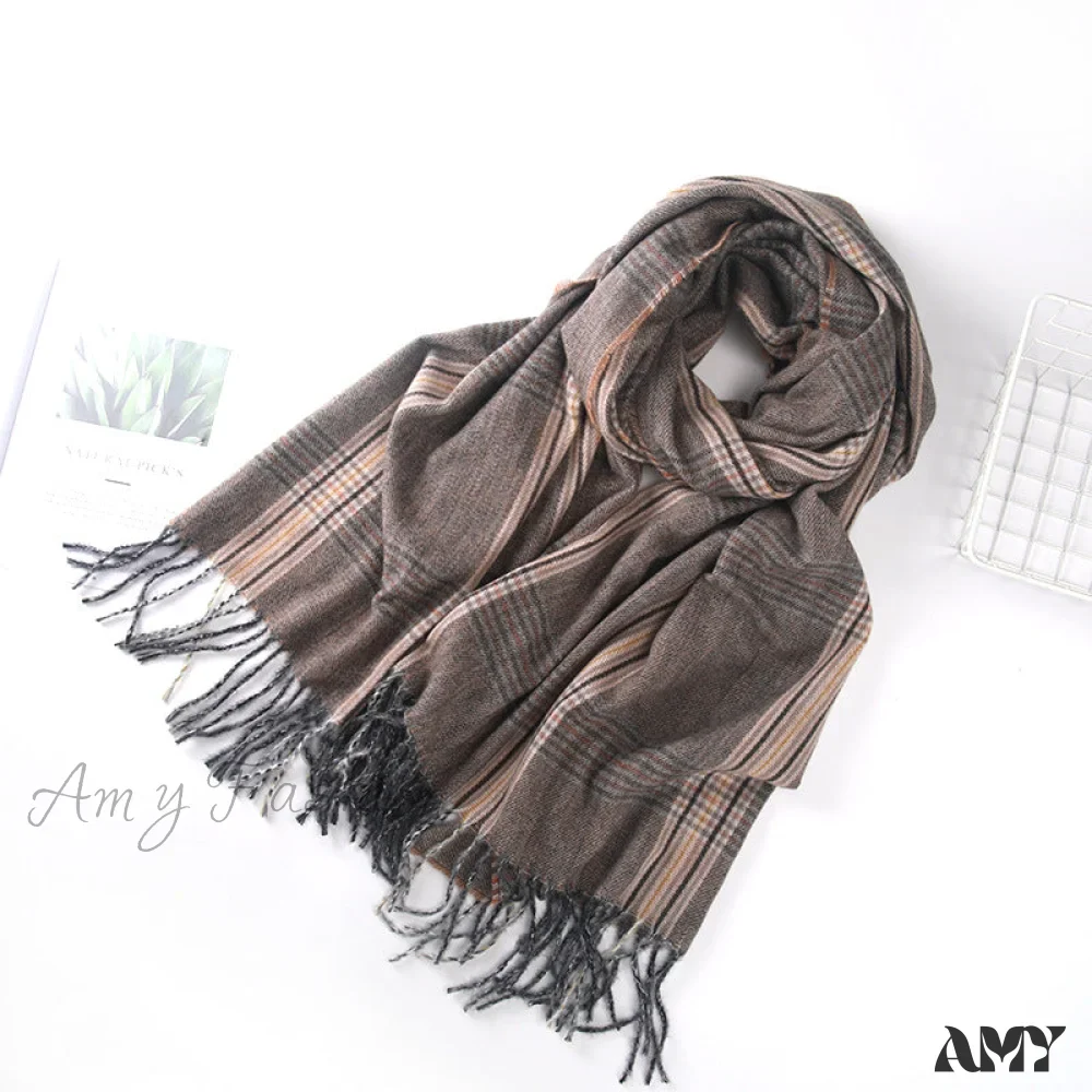 New Autumn Winter Tassel Fringe Plaid Retro Women's Scarf - Image 5