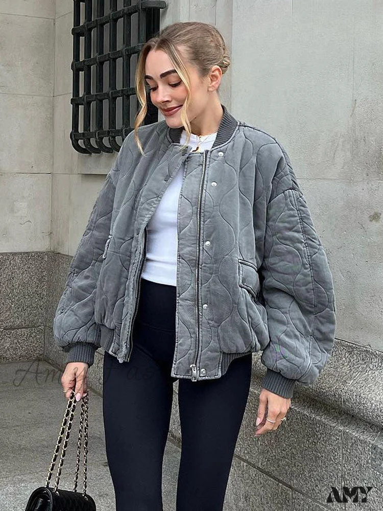 New Fashion Spliced Cotton Loose Bomber Retro Long Sleeve With Pockets Coat - Image 2