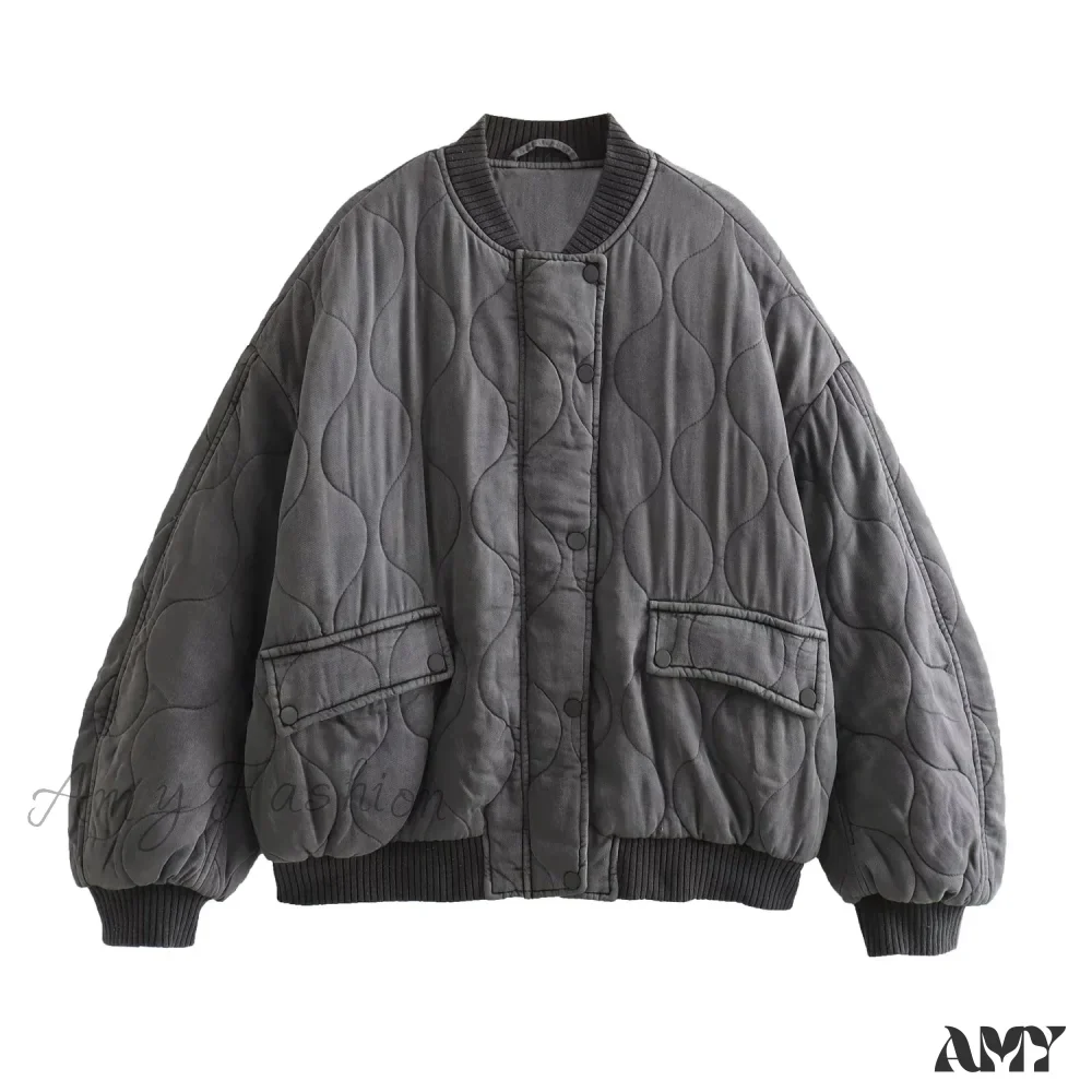 New Fashion Spliced Cotton Loose Bomber Retro Long Sleeve With Pockets Coat - Image 5