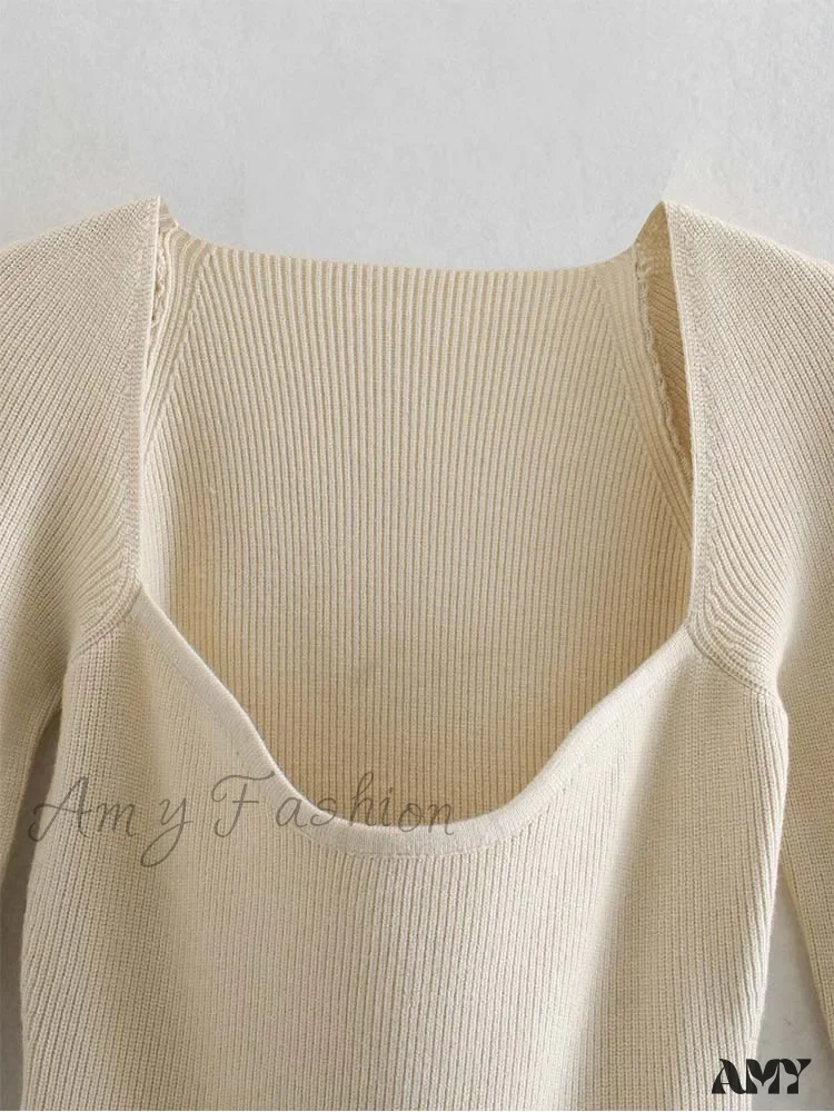 New Knitting Heart-Neck Casual Slim-Fit Tight Long-Arm Sweater - Image 3