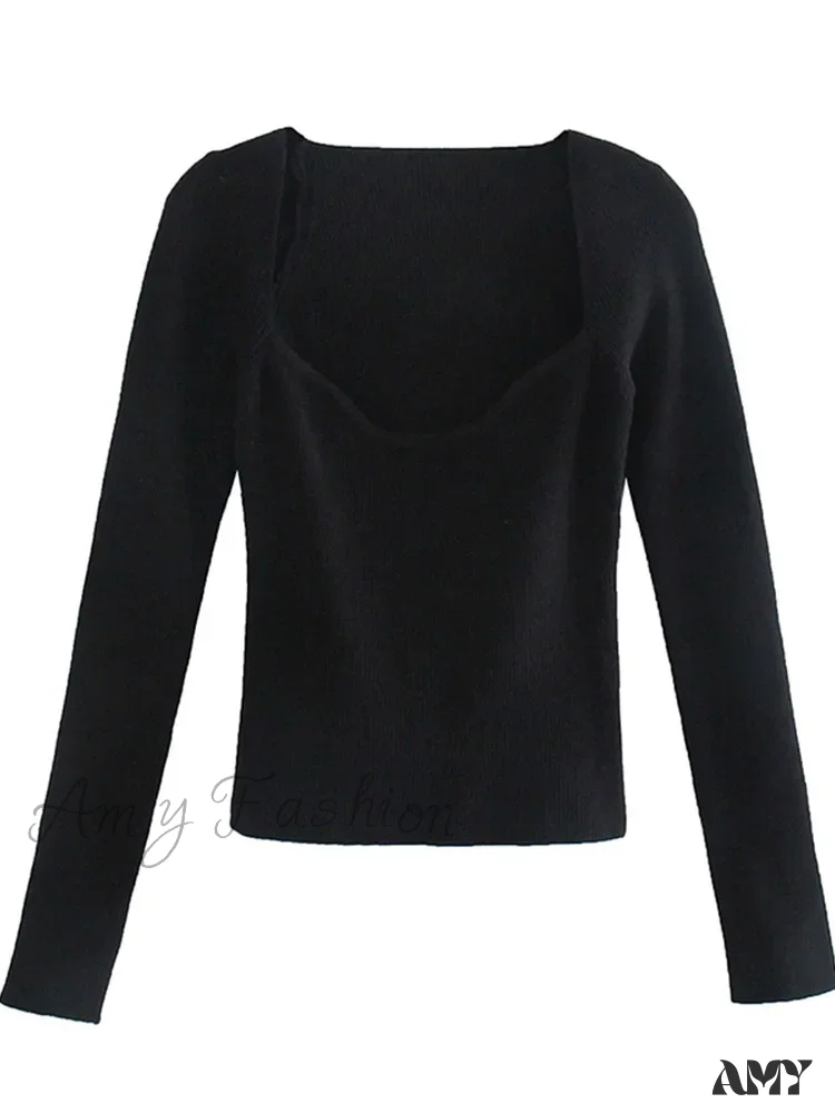 New Knitting Heart-Neck Casual Slim-Fit Tight Long-Arm Sweater - Image 5