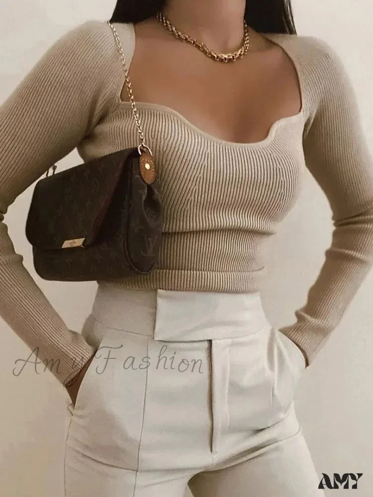 New Knitting Heart-Neck Casual Slim-Fit Tight Long-Arm Sweater - Image 6