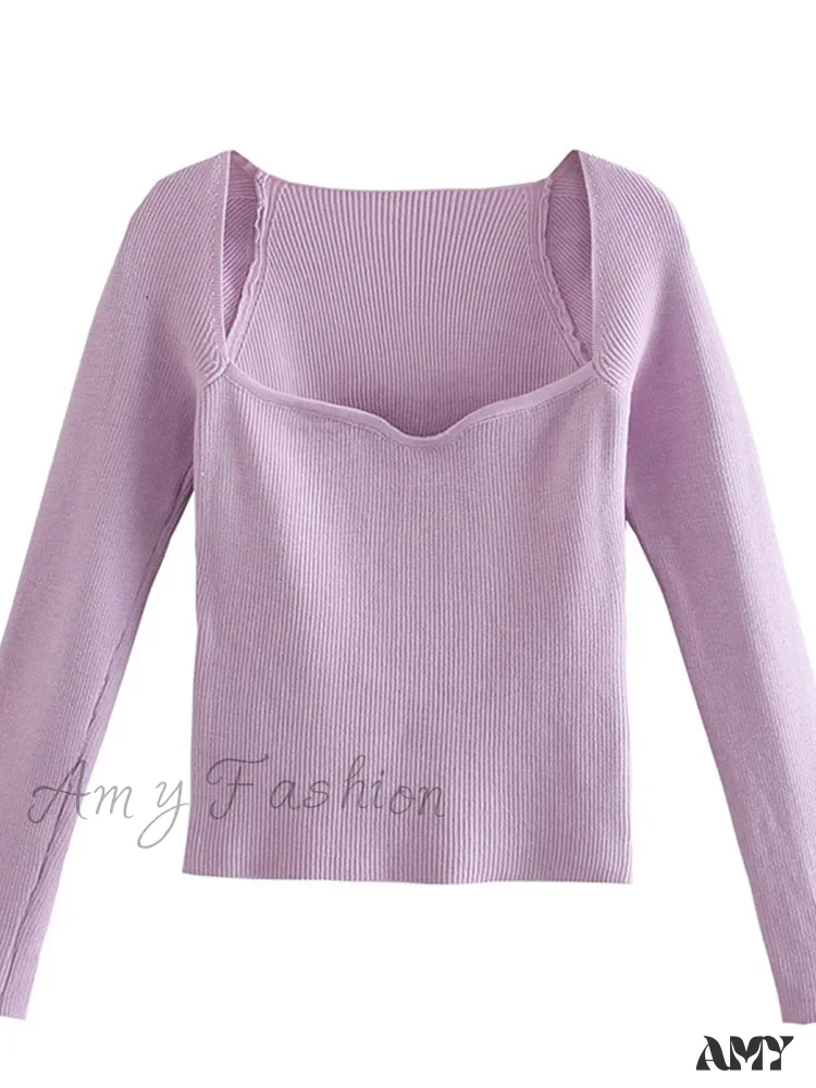 New Knitting Heart-Neck Casual Slim-Fit Tight Long-Arm Sweater - Image 7