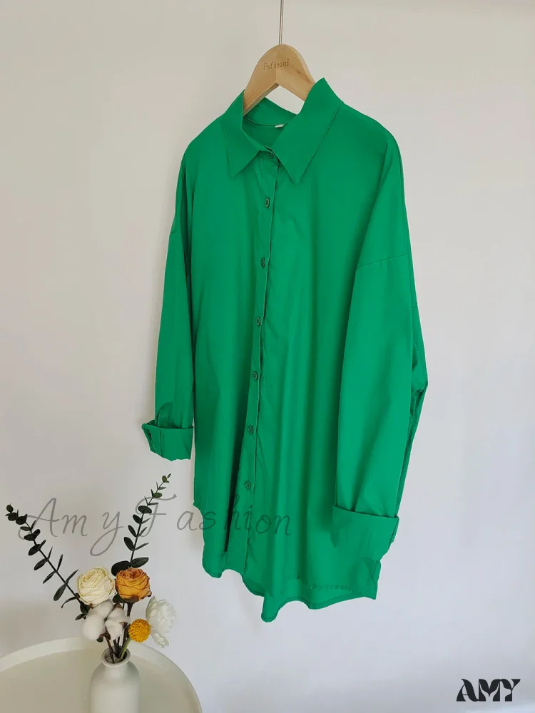 New Orange Oversize Cotton Candy Color Basic Button Down Blouse - Image 10