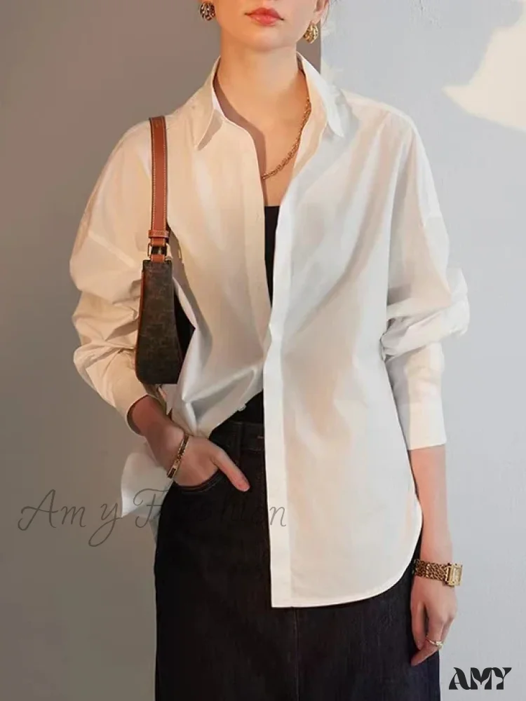 New Orange Oversize Cotton Candy Color Basic Button Down Blouse - Image 2