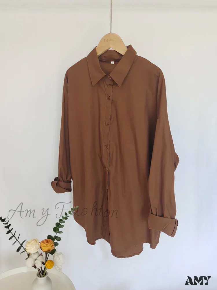 New Orange Oversize Cotton Candy Color Basic Button Down Blouse - Image 7
