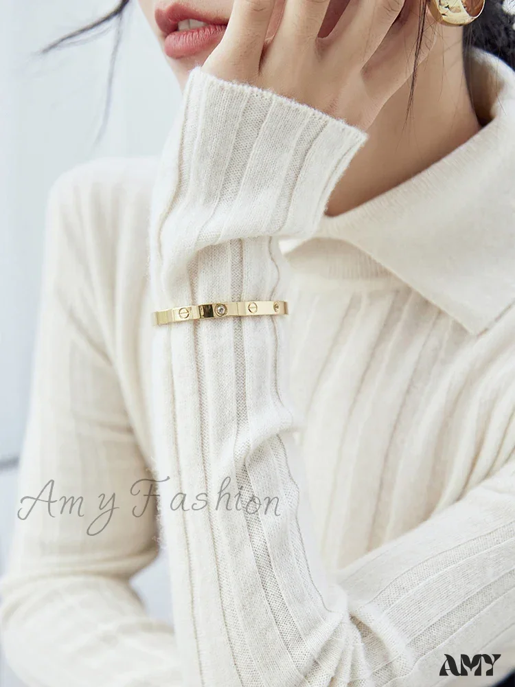 New Polo Collar Women's Knitted Long Sleeve Slim Fit Pullovers Autumn Winter Sweater - Image 7