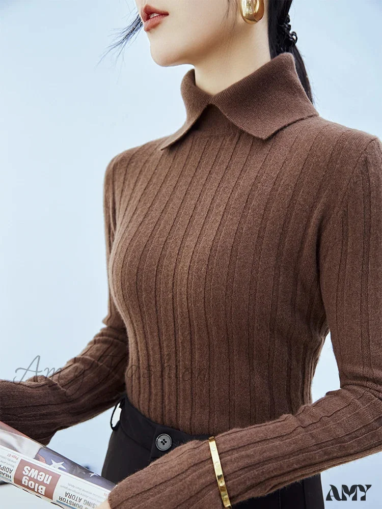 New Polo Collar Women's Knitted Long Sleeve Slim Fit Pullovers Autumn Winter Sweater - Image 8
