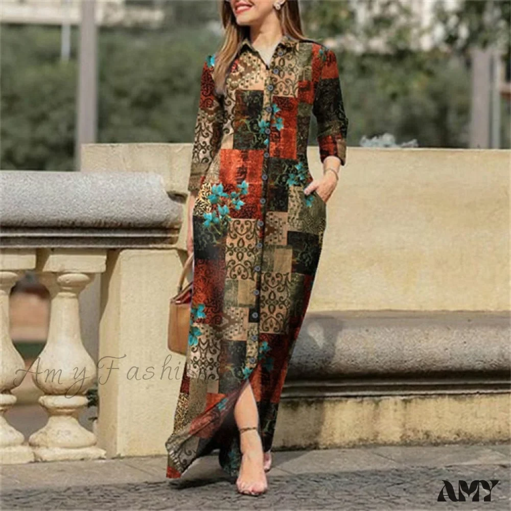 Amy Fashion - New Shirt Collar Button Long Denim Skirt Dress - Image 11