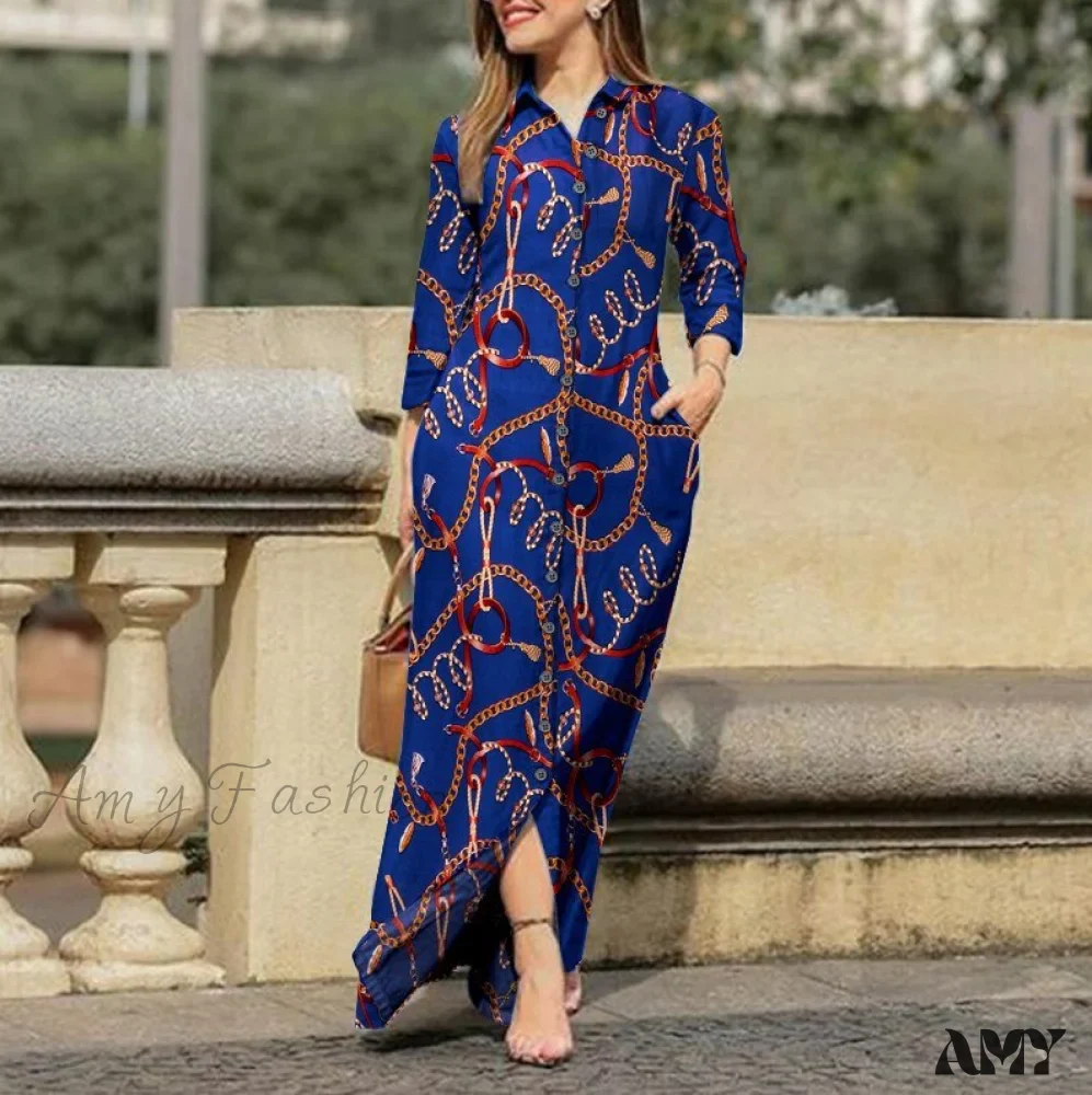 Amy Fashion - New Shirt Collar Button Long Denim Skirt Dress - Image 13